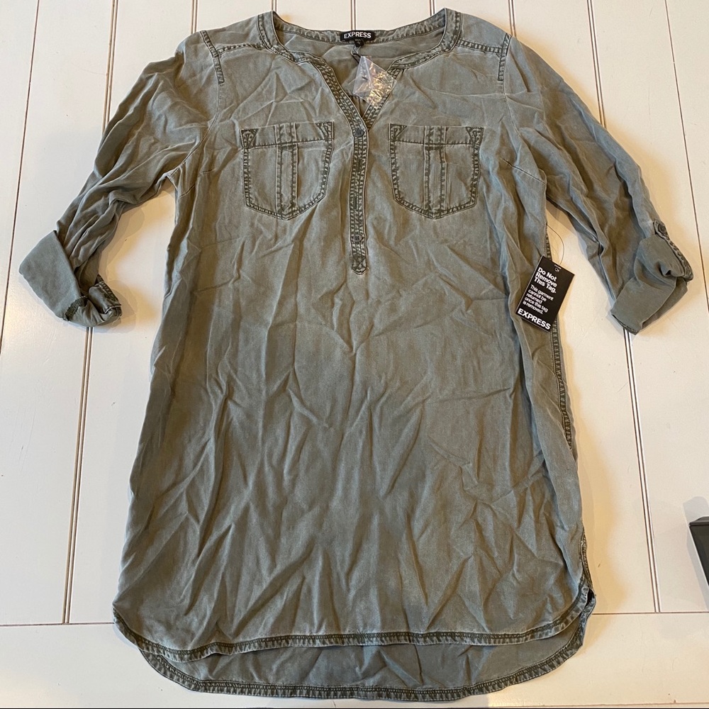 BRAND NEW Express Olive Green Denim Dress